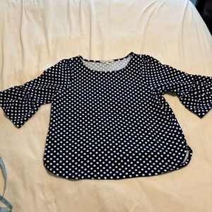 Navy and White Polka Dot Top